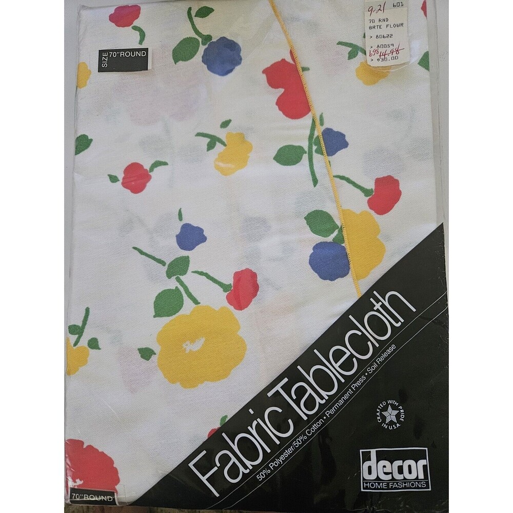 Vtg Decor Home Fashion Bright Floral Cloth Tablecloth 70" Round Mervyn's